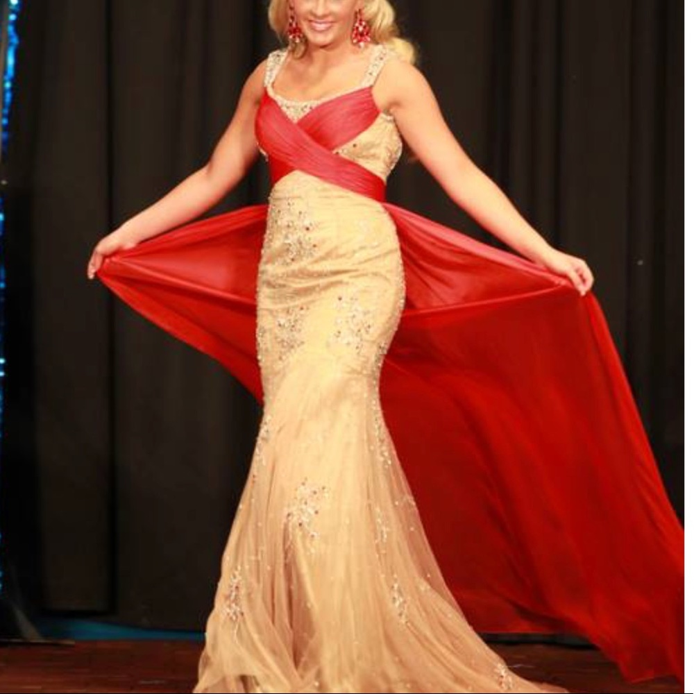Landa Couture Pageant Prom Gown Beaded Lace Silk